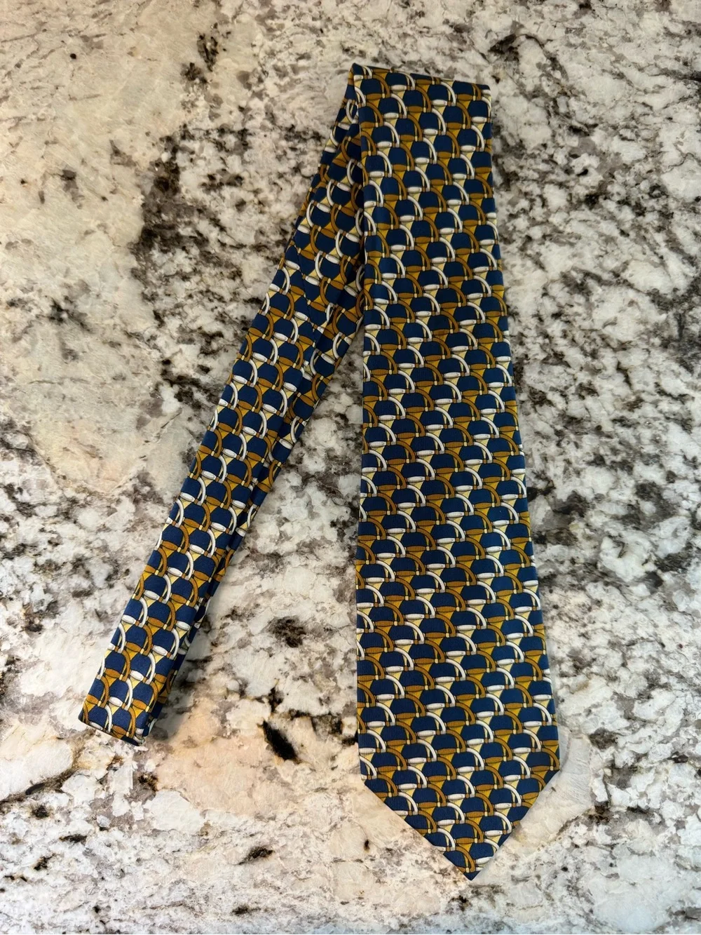 Gucci Navy, Gold & White Geometric Silk Tie